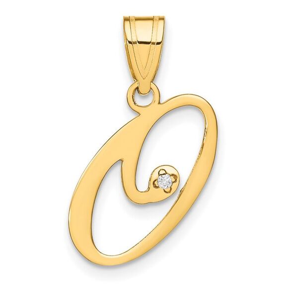Kazi Luxury 14k Yellow Gold Script Letter O Initial Pendant with Diamond